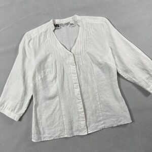Richard Malcolm Irish Linen Blouse Women Medium White 3/4‎ Sleeve Pin Tucks